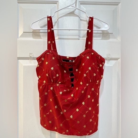 Coogi 2X Red Gold Logo Tankini Swimsuit Top Bikini Bathing Suit Beach Resortwear - Picture 1 of 10